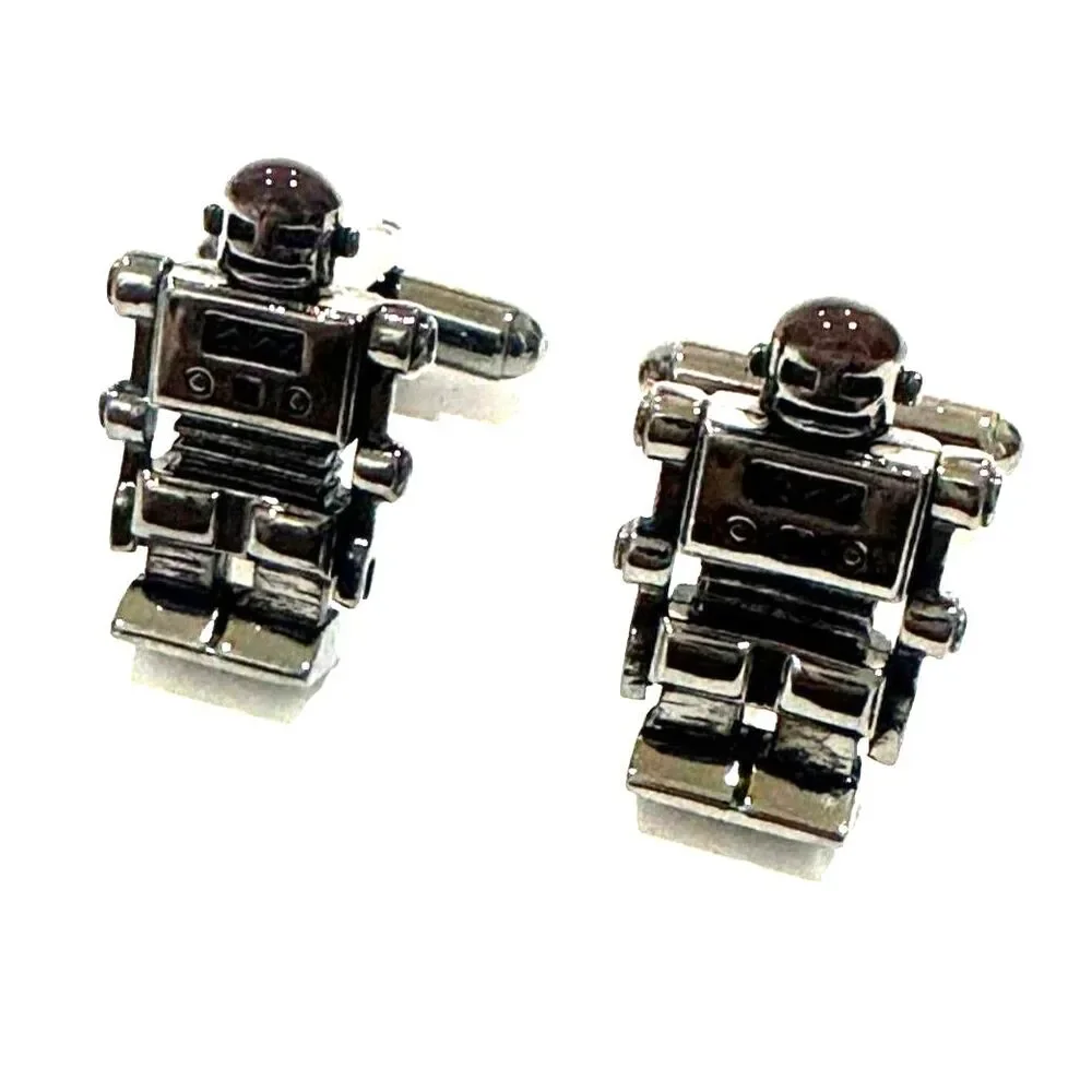Retro Robot Cufflinks – Gunmetal Silver-Tone